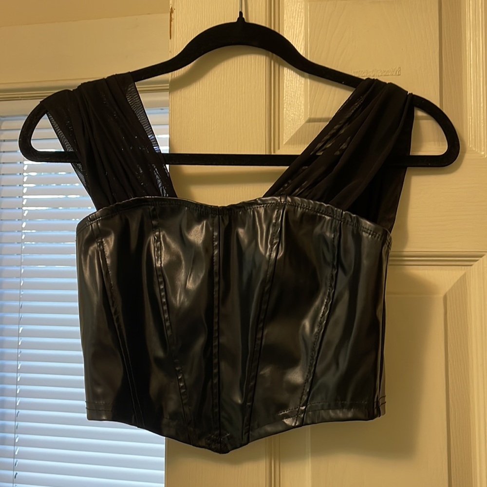 Black Fake Leather cropped going out top